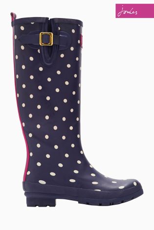 Navy Joules Welly Print Spot Printed Wellington Boot
